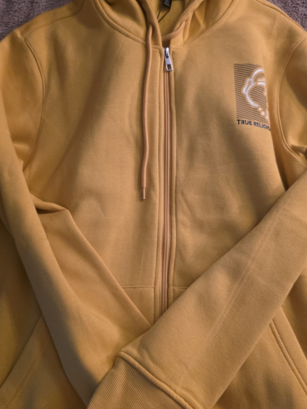 True Religion Mustard Yellow Zip-Up Hoodie And Sweatpants